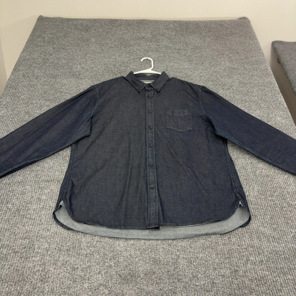 Canvas Button Down Shirt Mens XL Blue Cotton Denim Long Sleeve Casual Classic